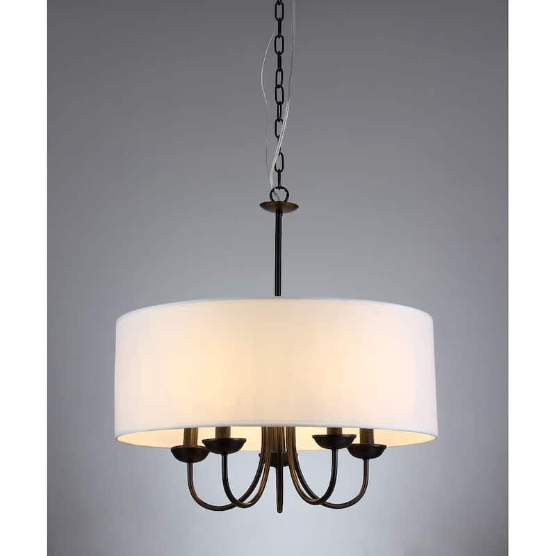 Gwenevere 5-light White Fabric 22-inch Black-finish Chandelier