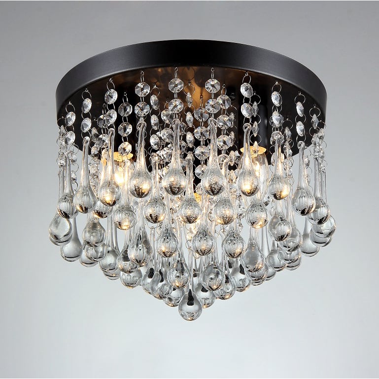 Gisela 3-light Crystal Black-finish Flush Mount