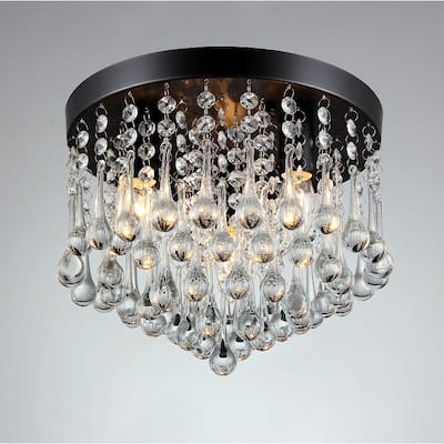 Gisela 3-light Crystal Black-finish Flush Mount