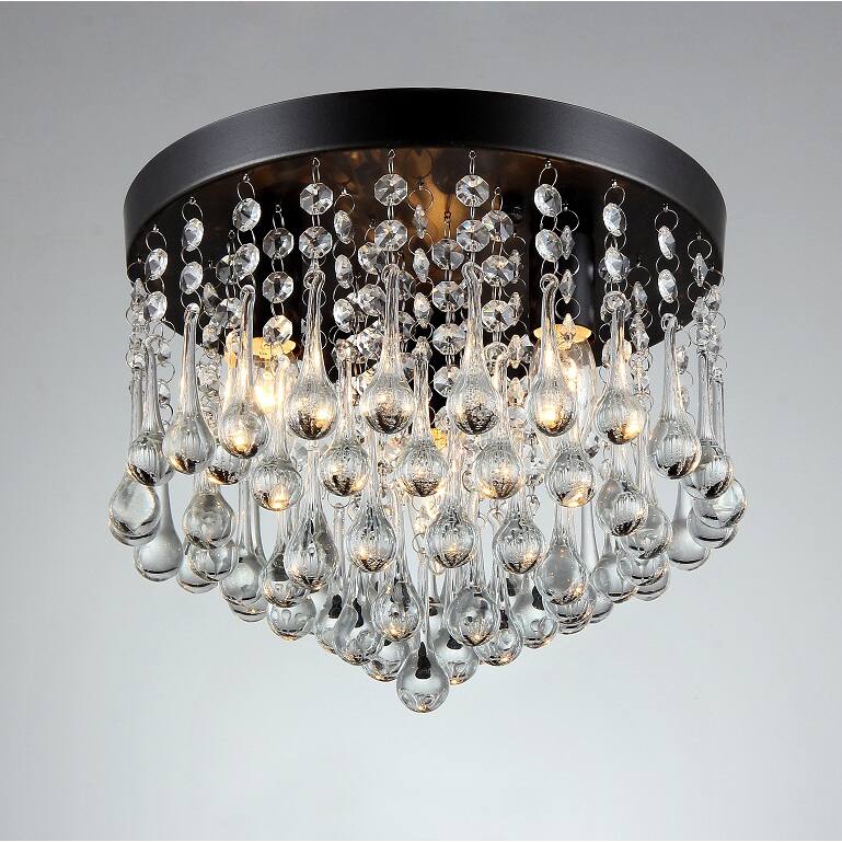 Gisela 3-light Crystal Black-finish Flush Mount