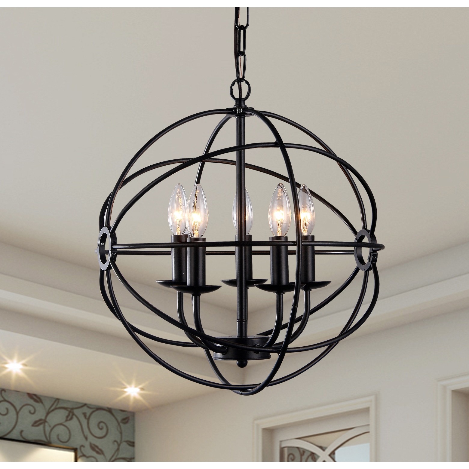 Warehouse of Tiffany Meila 5-light Black 16-inch Spherical Chandelier
