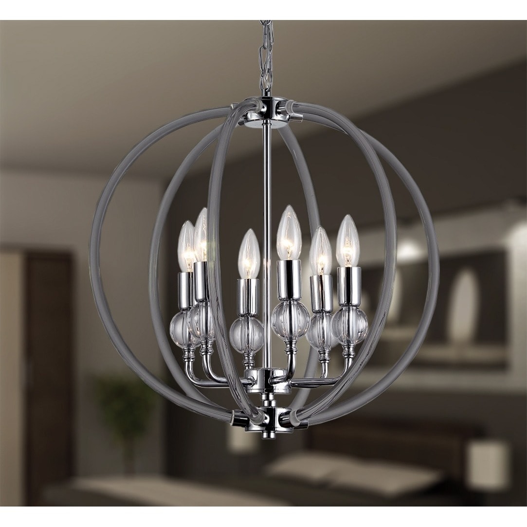 Gia 6-light Clear 18-inch Chrome-finish Chandelier (Clear Acrylic 18-inch Chrome-finish Chandelier) - Chandeliers For Bedrooms by Overstock.com