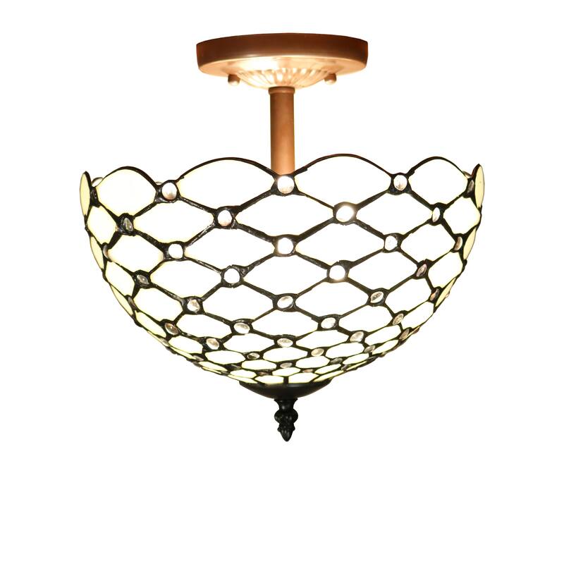 Byanca 2-light Off-white 12-inch Tiffany-style Jeweled Ceiling Lamp