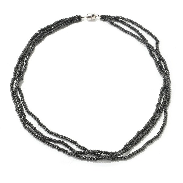 Shop Sterling Silver Black Spinel 3-Strand Bead Necklace (18 or 24 ...