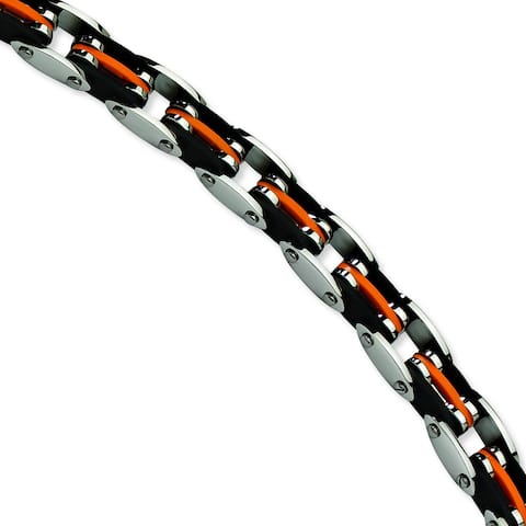 Chisel Stainless Steel Black and Orange Rubber 8.5 Inch Bracelet