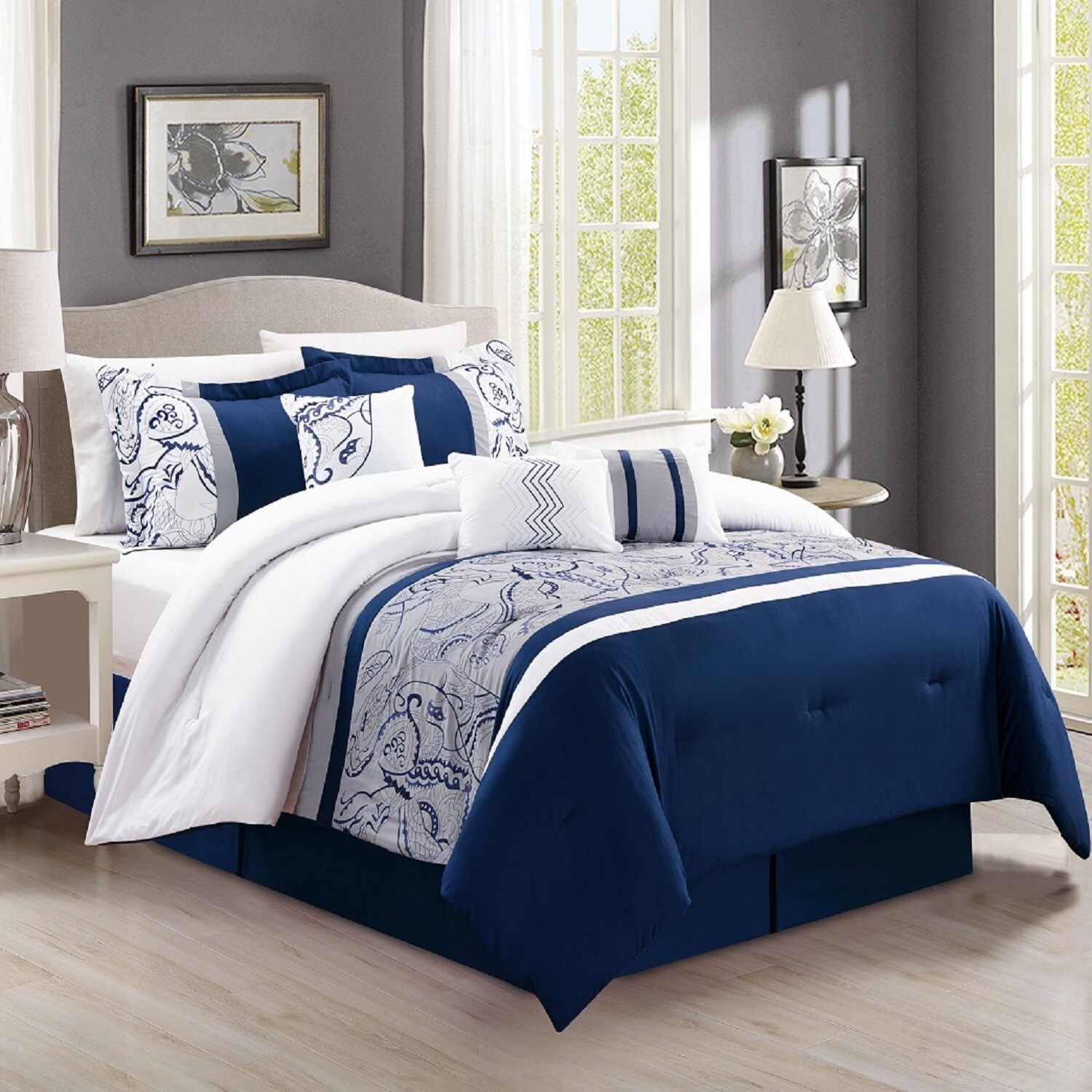 Shop Fashion Street Peacock 7 Piece Embroidered Comforter Set