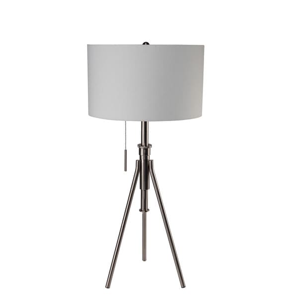 Mid-Century Adjustable Tripod Brushed Silver Metal Table Lamp