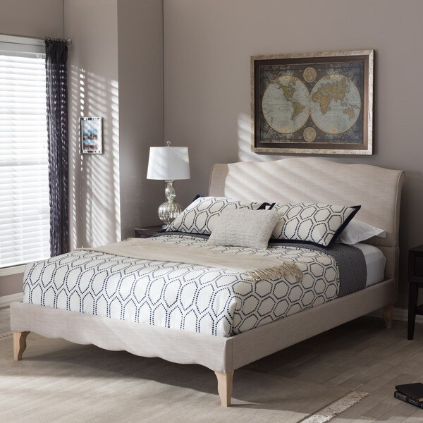 Maison Rouge Adrian French Classic Modern Style Beige Mix Linen Fabric Platform Bed