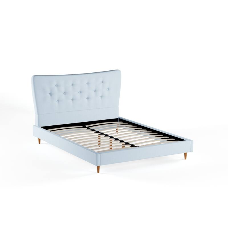 Baxton Studio Hermia Mid-century Modern Sky Blue Fabric Platform Bed
