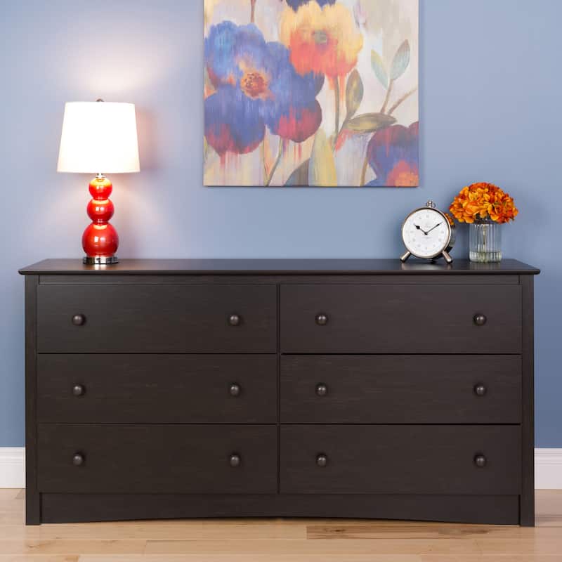 Prepac Sonoma 6 Drawer Double Dresser for Bedroom, Wide Chest of Drawers, Traditional Bedroom Furniture