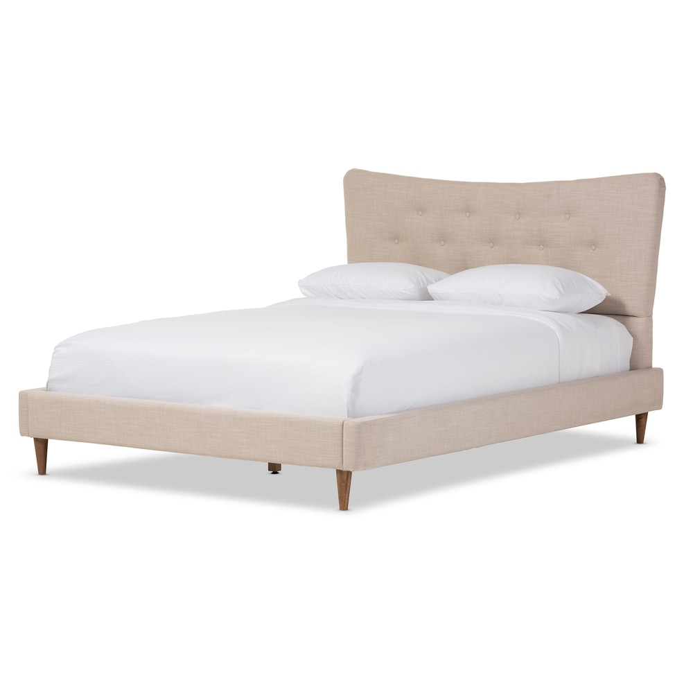 Baxton Studio Hermia Mid century Modern Beige Linen Platform Bed