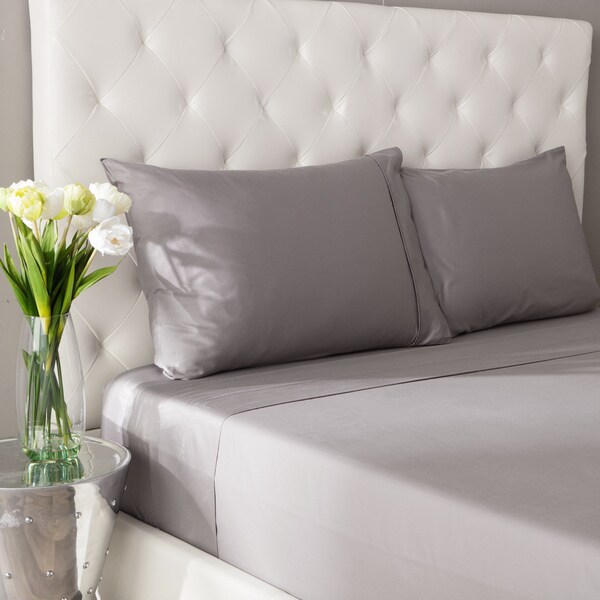 Rizzy Home Snow Leopard Hemstitch 400 Thread Count Solid Grey Cotton Sheet Set