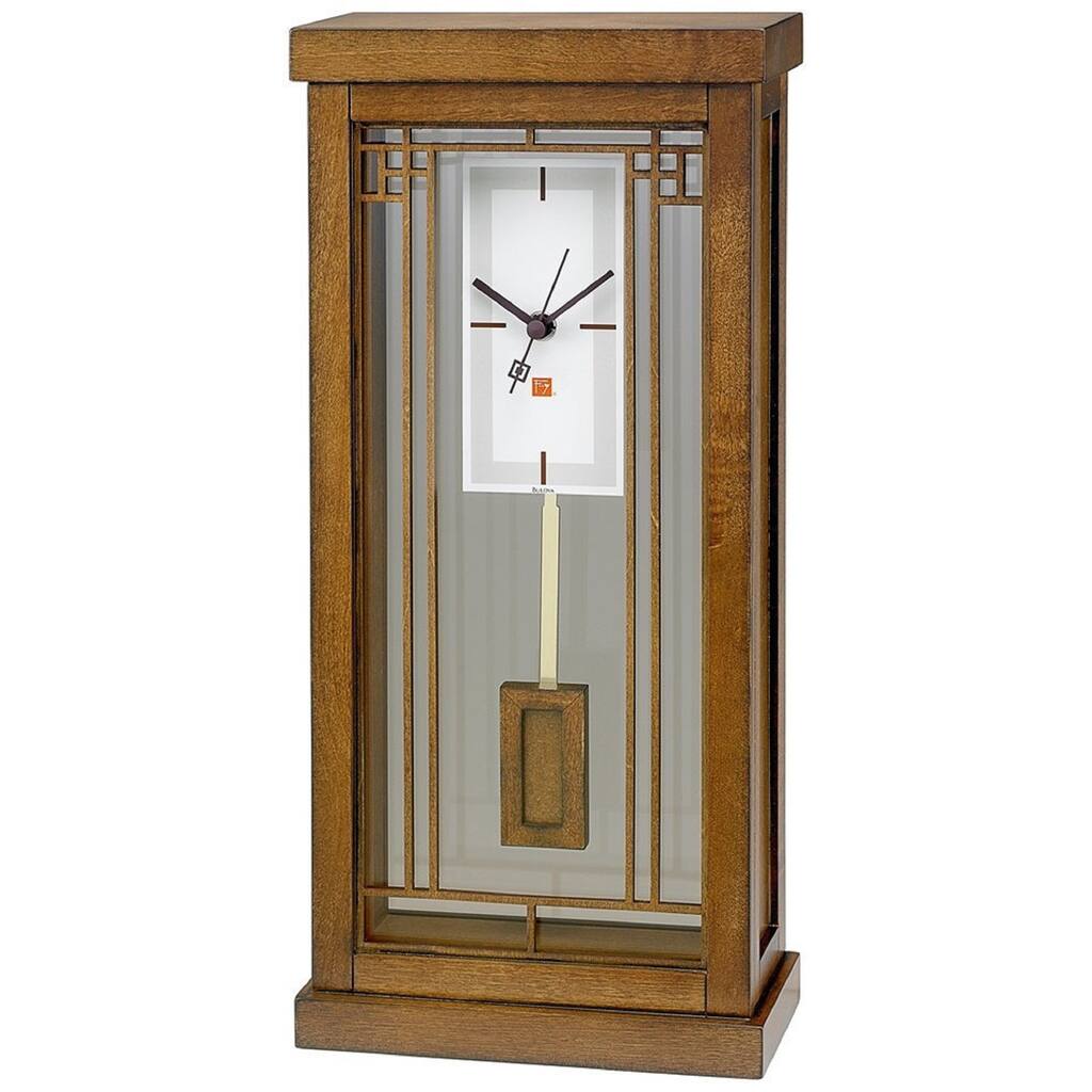 Bulova B1852 Frank Lloyd Wright Collection Solid Hardwood Case Walnut Finish Clock