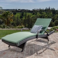 Toscana Outdoor Wicker Armed Chaise Lounge Chair with Cushion by Christopher Knight Home