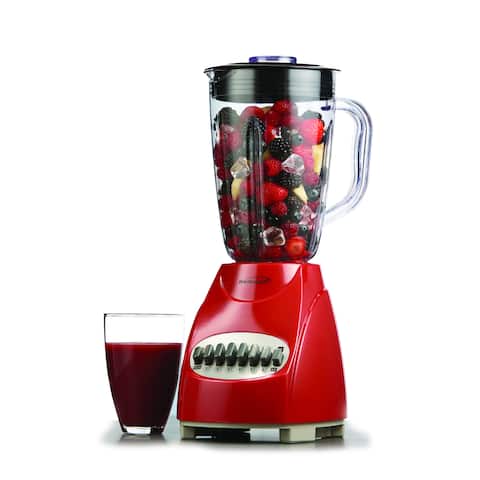 Brentwood JB-920R Red 1.25L 12-Speed Countertop Blender with Glass Jar
