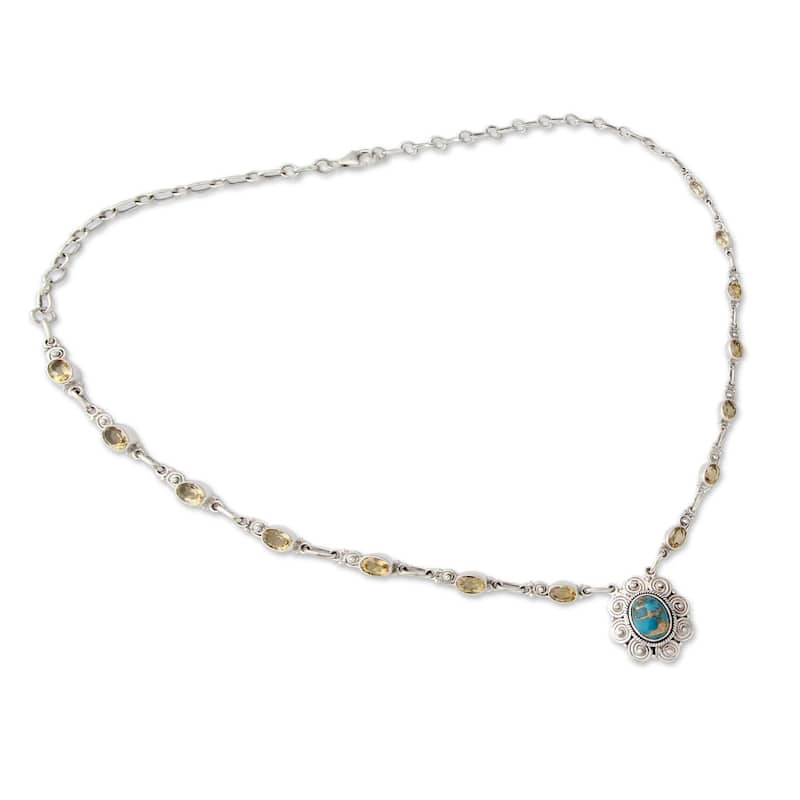 NOVICA Handmade Golden Sky Halo Citrine Turquoise Necklace (India) - 7'6" x 9'6"