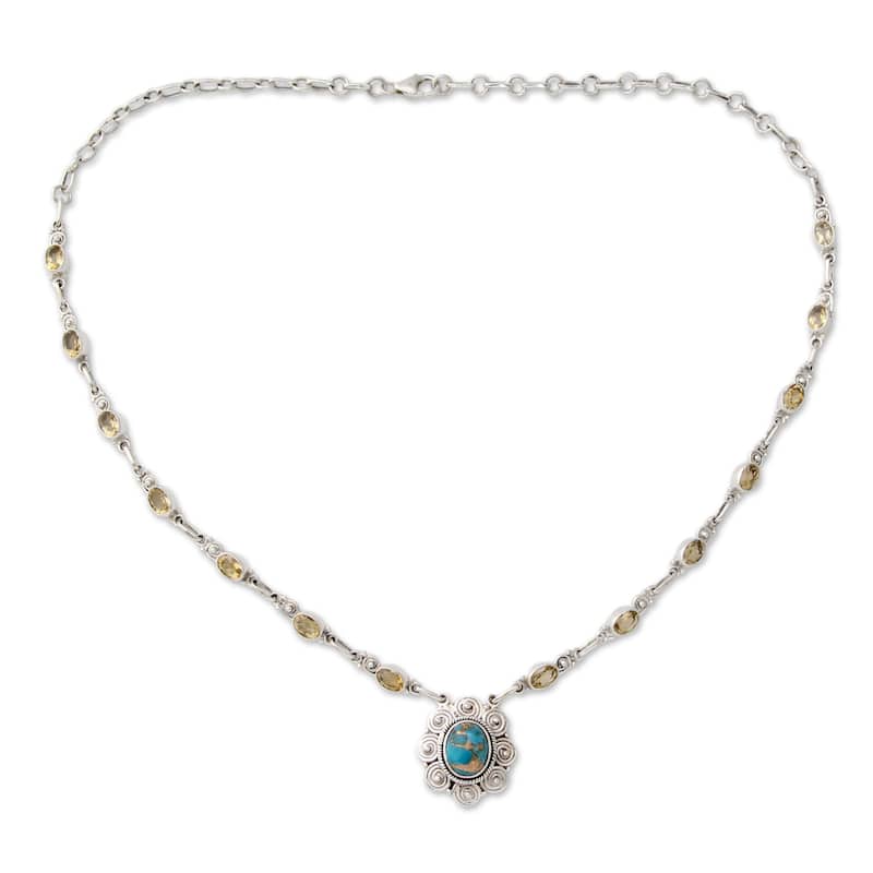 NOVICA Handmade Golden Sky Halo Citrine Turquoise Necklace (India) - 7'6" x 9'6"