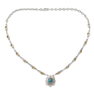 NOVICA Handmade Golden Sky Halo Citrine Turquoise Necklace (India) - 7'6" x 9'6"