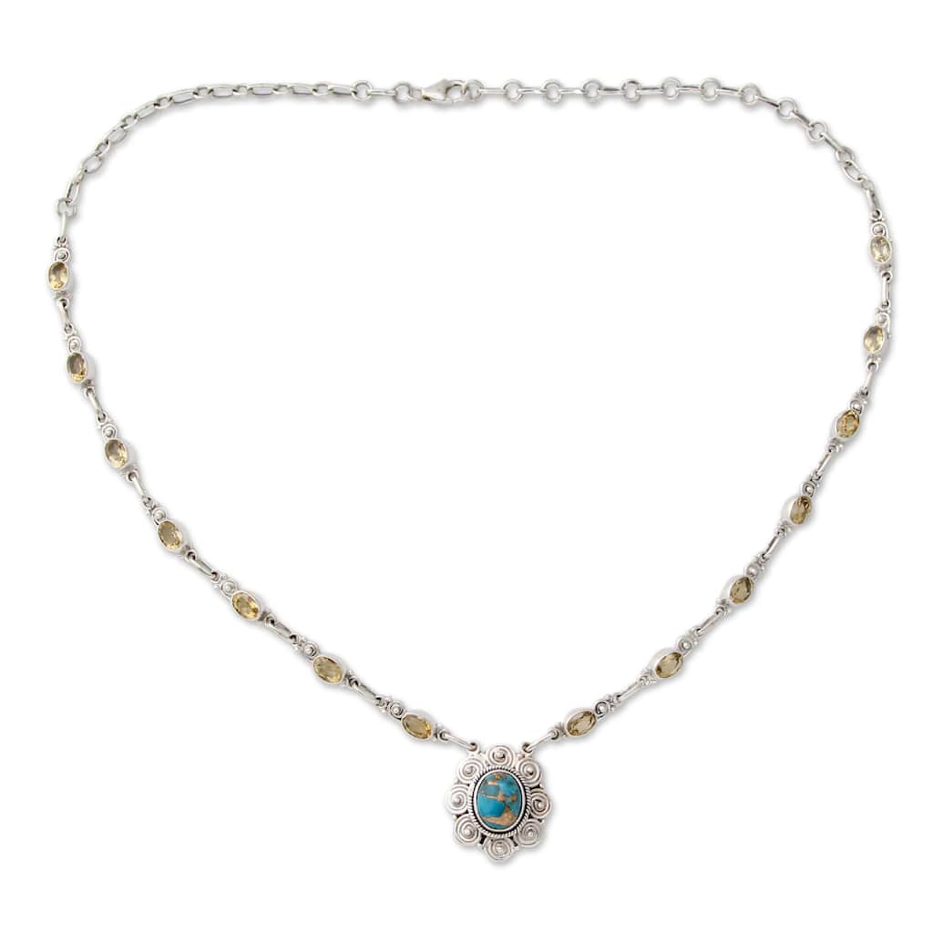 NOVICA Handmade Golden Sky Halo Citrine Turquoise Necklace (India) - 7'6" x 9'6"