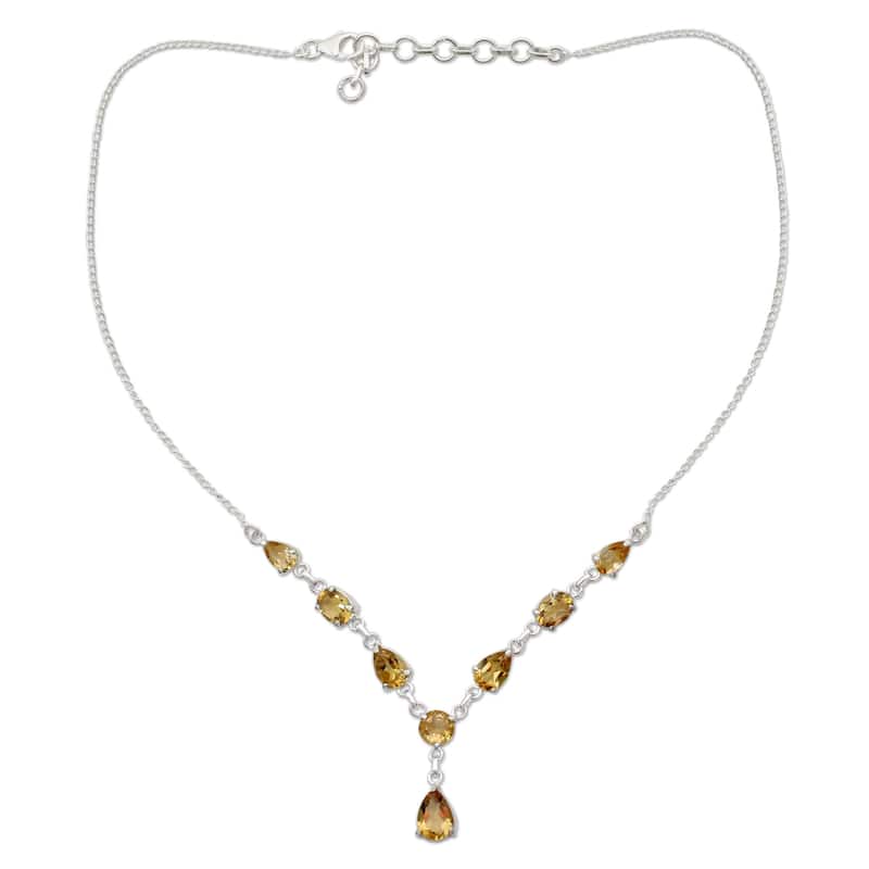 Handmade Sterling Silver 'Golden Princess' Citrine Necklace (India) - 7'6" x 9'6"