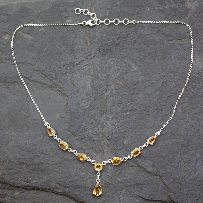 Handmade Sterling Silver 'Golden Princess' Citrine Necklace (India) - 7'6" x 9'6"
