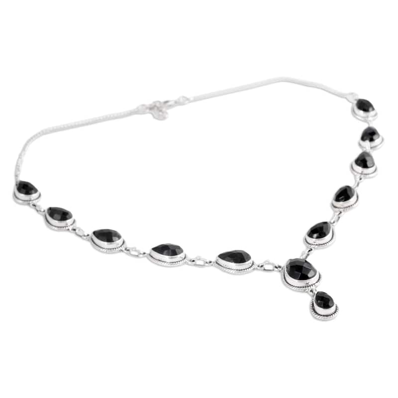 Handmade Sterling Silver 'Midnight Teardrop' Onyx Necklace (India)