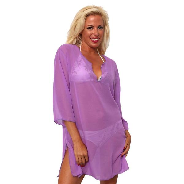 Women's Beach Dress Cover Up Chiffon Long Sleeve Tunic V Neck Swimwear