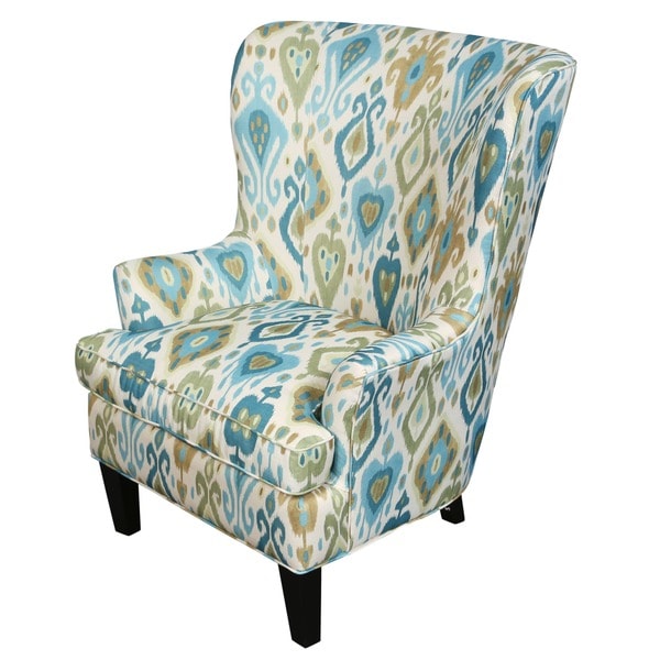 Porter Clover Green and Teal Ikat Wingback Accent Chair - Free Shipping ...