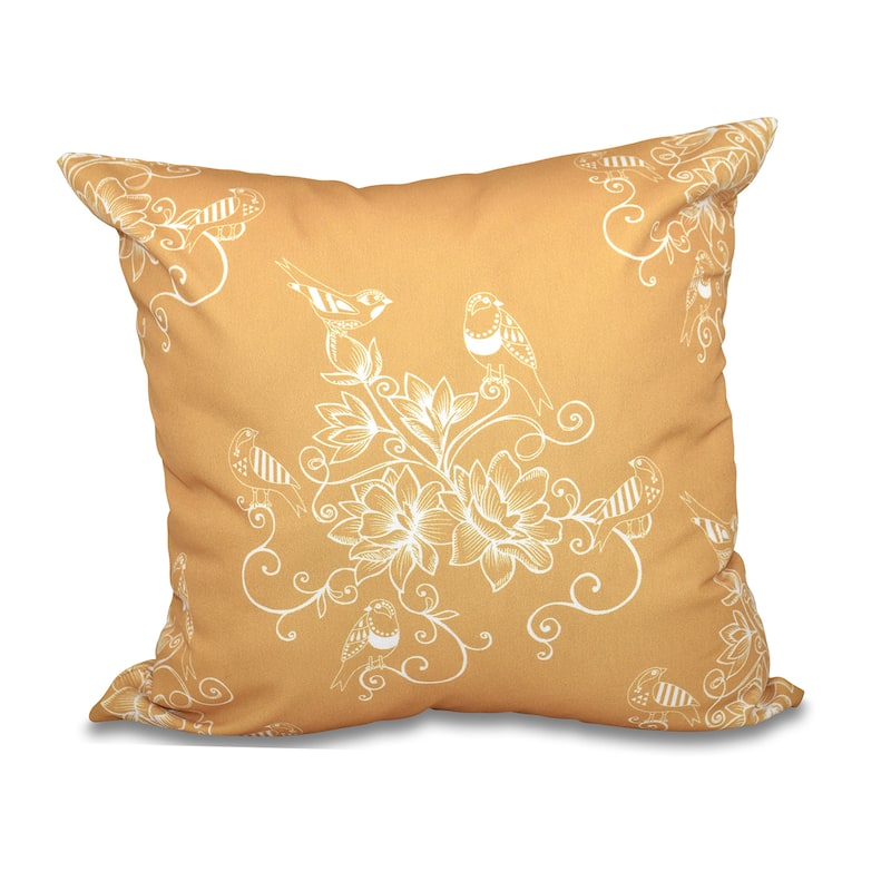 Morning Birds Floral Print 18-inch Throw Pillow - Gold