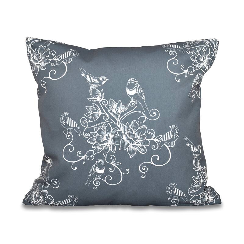 Morning Birds Floral Print 18-inch Throw Pillow - Grey