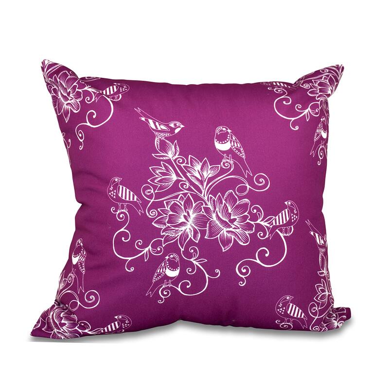 Morning Birds Floral Print 18-inch Throw Pillow - Purple