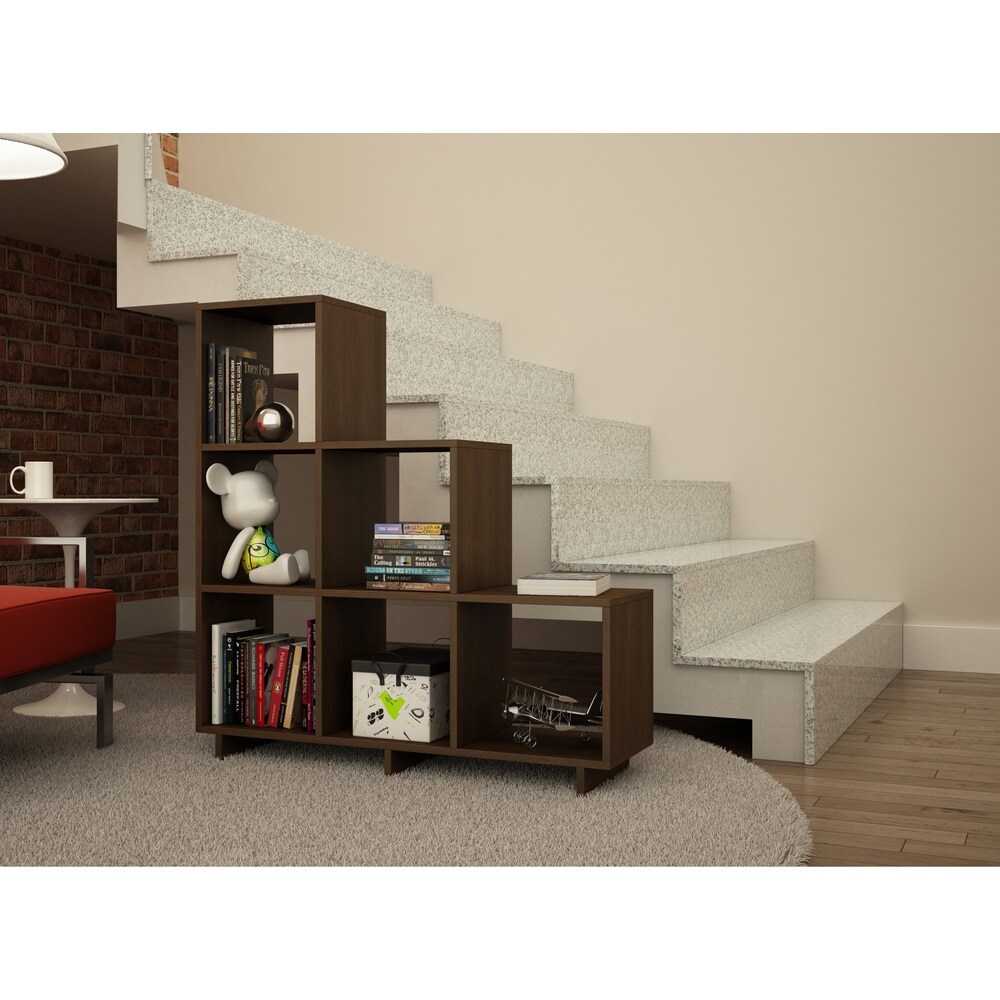Accentuations by Manhattan Comfort Sophisticated Cascavel Stair Cubby with 6 Cube Shelves