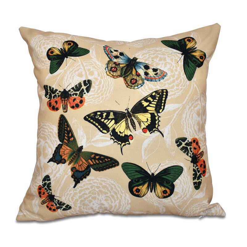 Antique Butterflies and Flowers Animal Print 18-inch Throw Pillow