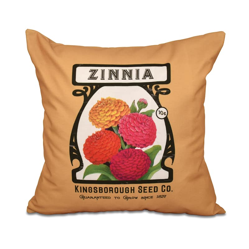 Zinnia Floral Print 18-inch Throw Pillow