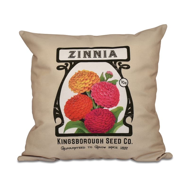 Zinnia Floral Print 18-inch Throw Pillow