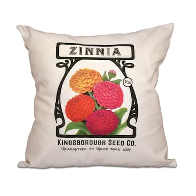 Zinnia Floral Print 18-inch Throw Pillow