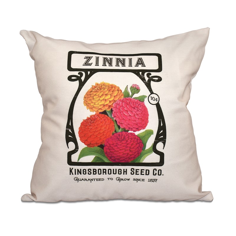 Zinnia Floral Print 18-inch Throw Pillow