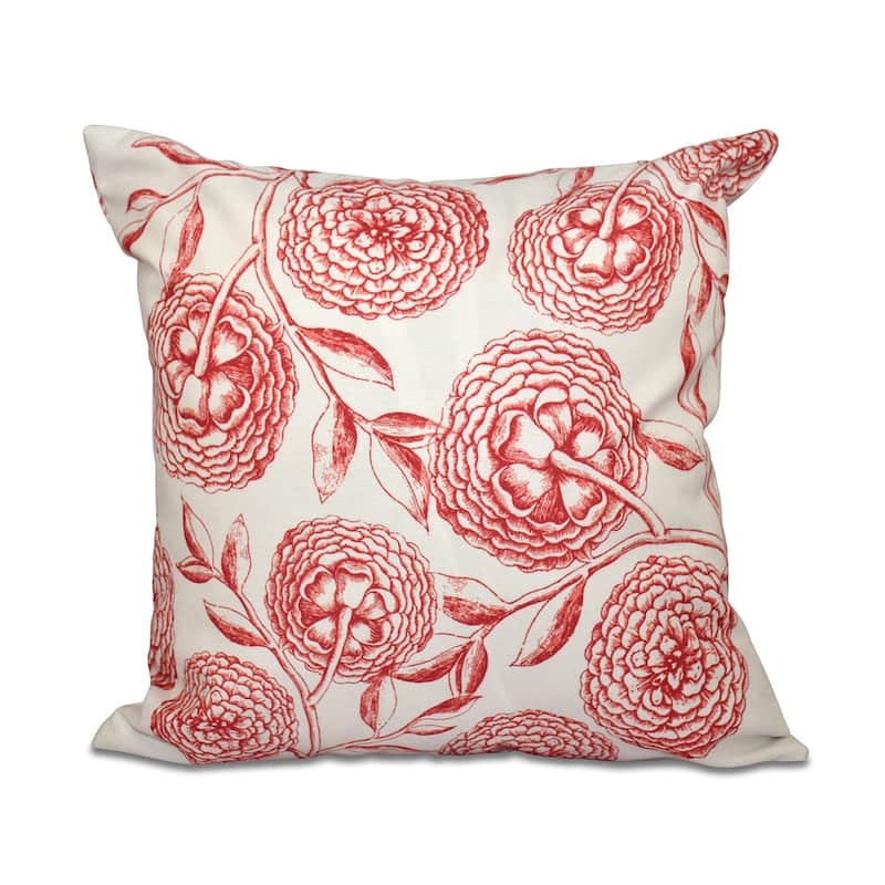 Antique Flowers Floral Print 18-inch Square Throw Pillow - Pink