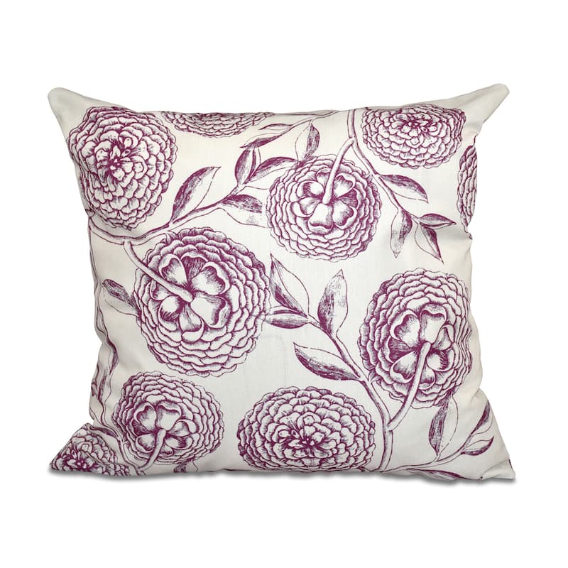 Antique Flowers Floral Print 18-inch Square Throw Pillow - Purple