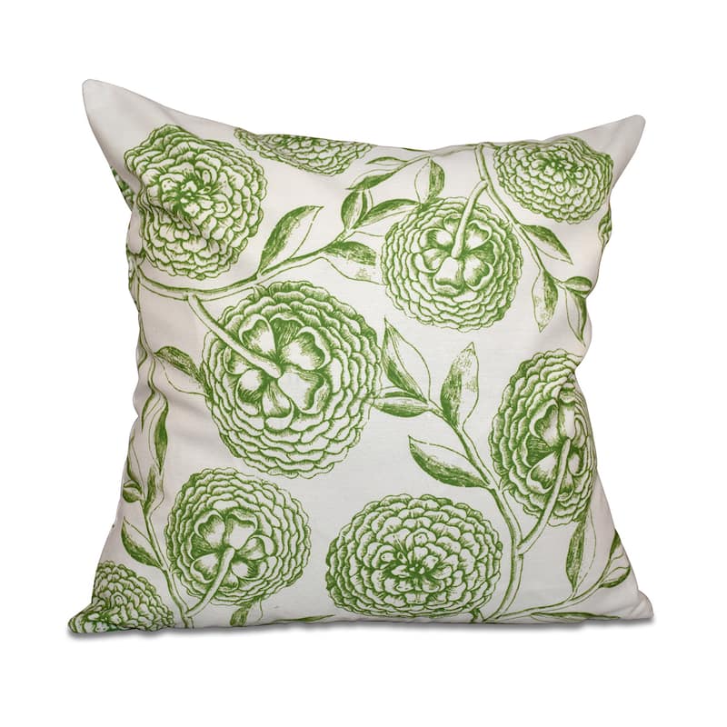 Antique Flowers Floral Print 18-inch Square Throw Pillow - Green