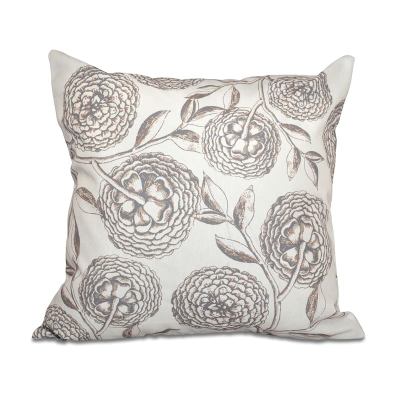 Antique Flowers Floral Print 18-inch Square Throw Pillow - Grey