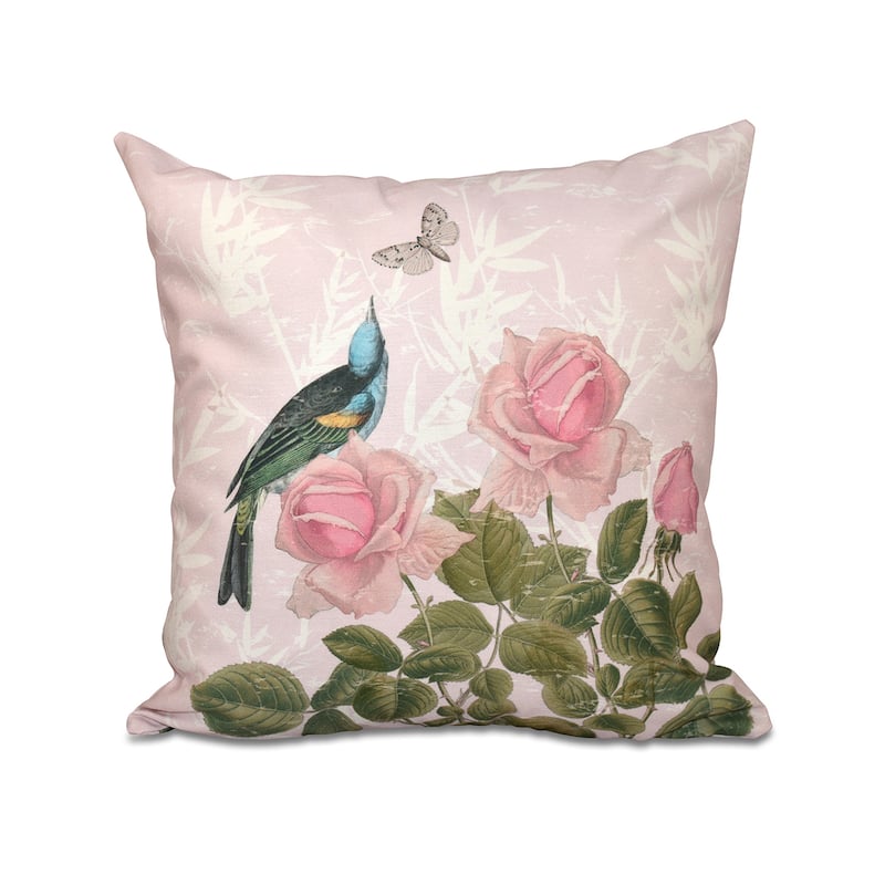Asian Rose Floral Print 18-inch Throw Pillow - Pink