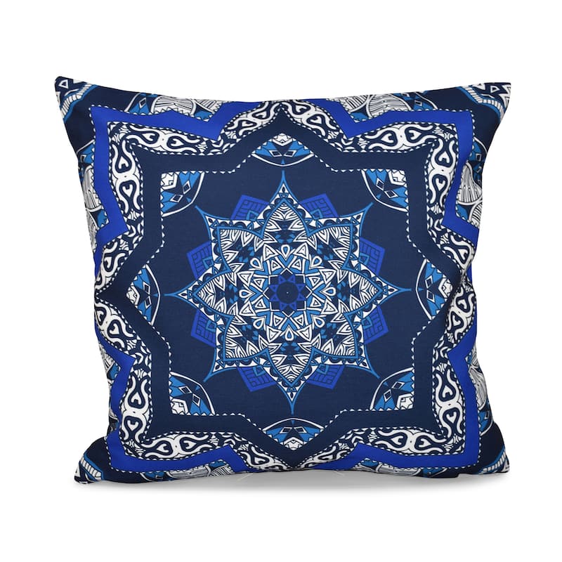 Shawl Geometric Print 16-inch Throw Pillow - Navy