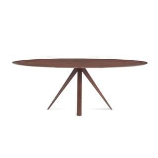 Saloom Nova 36 x 70 Ellipse Maple Strata Texture Top Custom Dining Table in Walnut Finish