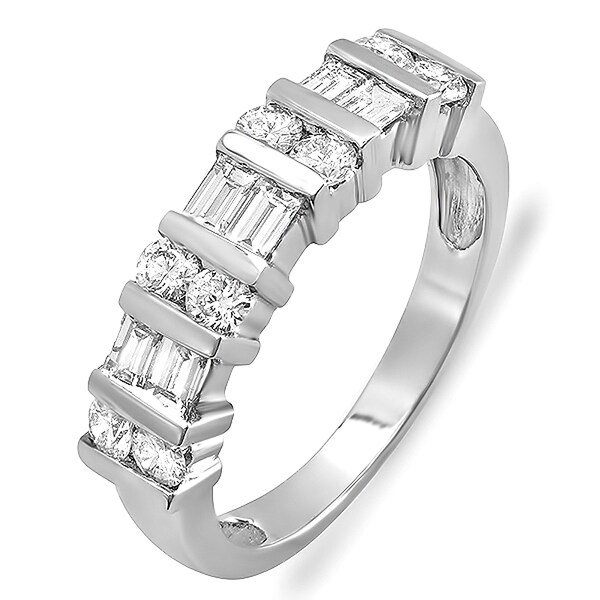 Elora 14k White Gold 1ct TDW Round and Baguette Diamond ...