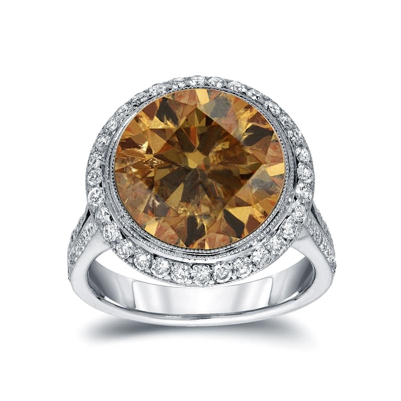 Auriya 14k Gold 7 3/4ctw Fancy Natural Cognac Brown Diamond Engagement Ring