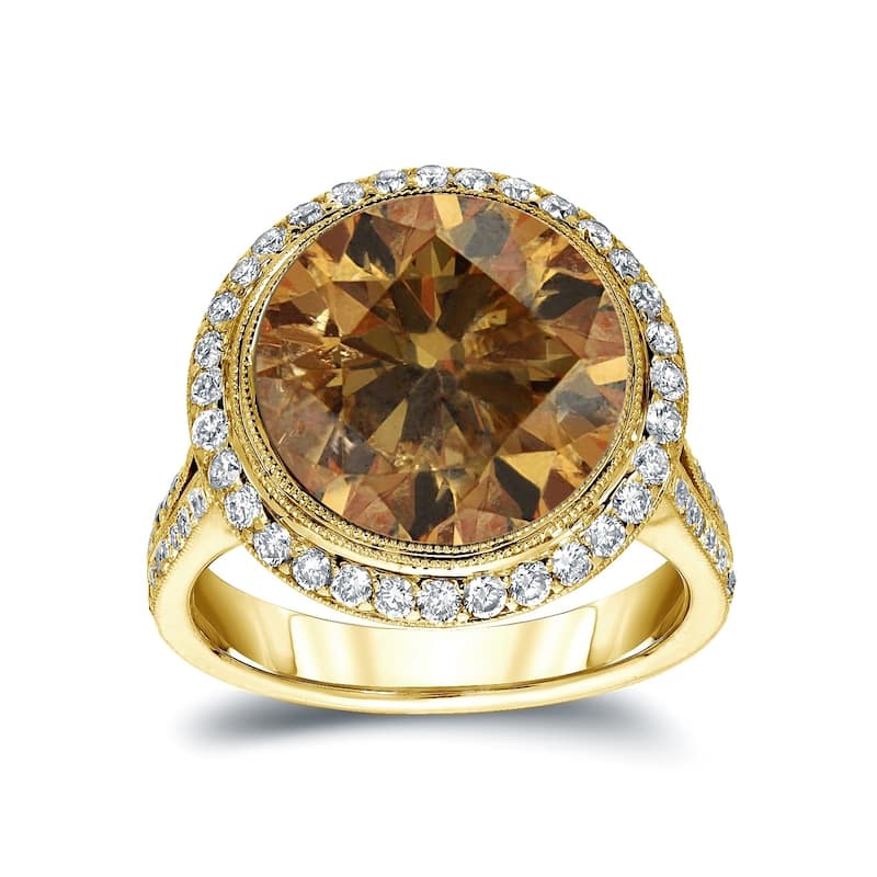 Auriya 14k Gold 7 3/4ctw Fancy Natural Cognac Brown Diamond Engagement Ring