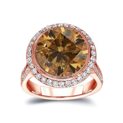 Auriya 14k Gold 7 3/4ctw Fancy Natural Cognac Brown Diamond Engagement Ring
