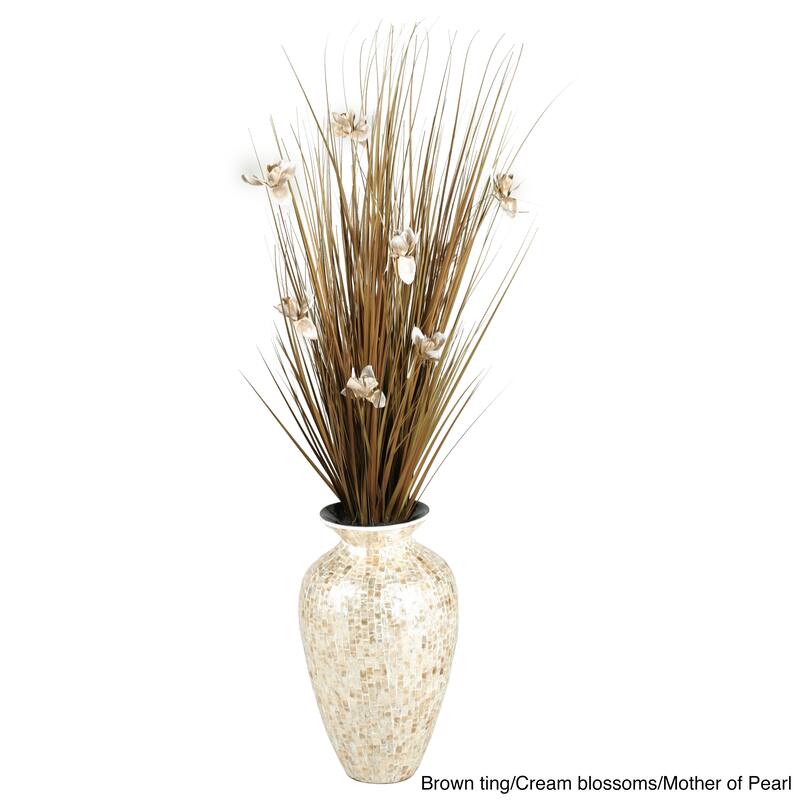 Blossoms in Bamboo Vase - Brown with Cream