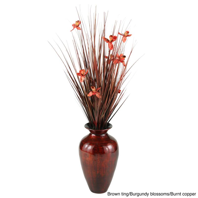 Blossoms in Bamboo Vase - Brown with Burgundy
